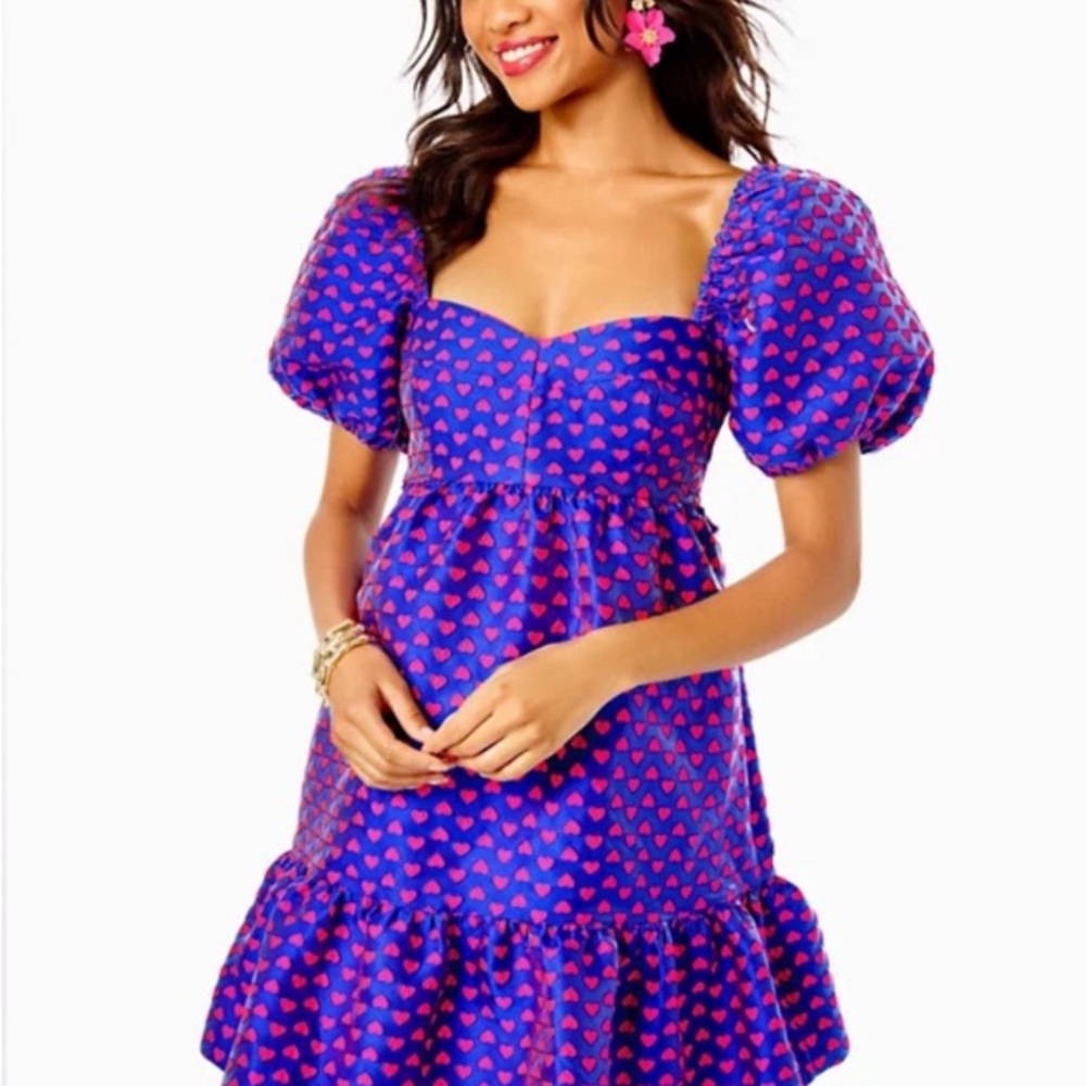Lilly Pulitzer Purple Mini Dress with Pink Heart Print